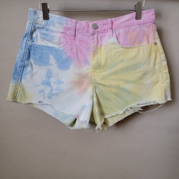 Blank NYC The Barrow Vintage High Rise Tie Dyed Denim Jean Shorts - Picture 3 of 14